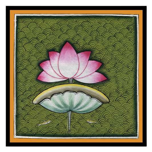 This captivating Pichwai art piece celebrates the timeless beauty of the lotus against a rich, for sanctuary
