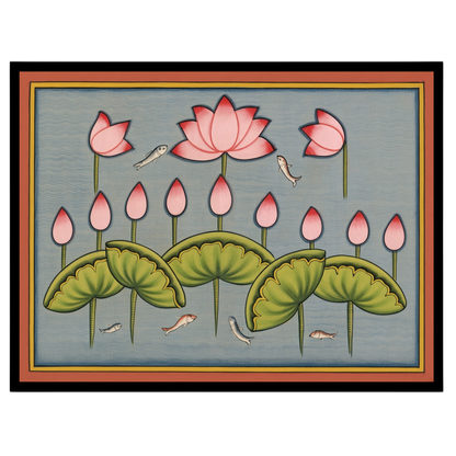 Immerse yourself in the tranquil beauty of Pichwai art with this exquisite piece featuring delicate for studio