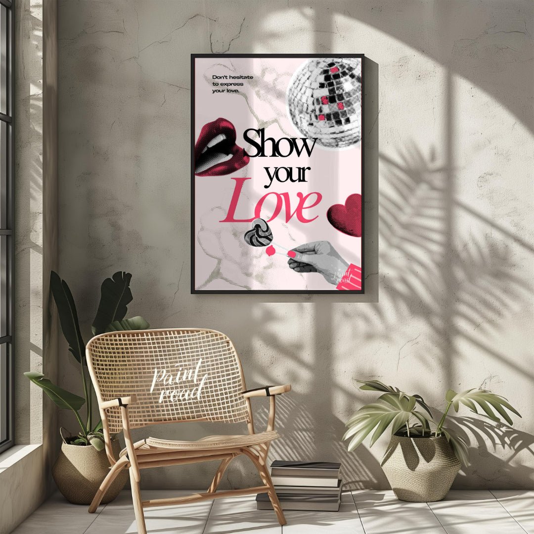 "Love Expression Collage" presents a digital collage with a bold, graphic aesthetic, featuring elem… for other