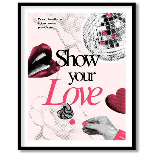 "Love Expression Collage" presents a digital collage with a bold, graphic aesthetic, featuring elem… for space