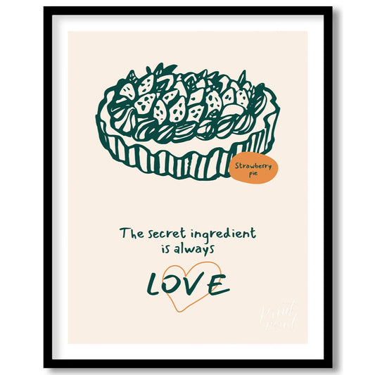 This heartwarming poster showcases a delightful line art illustration of a generously topped strawb… for house