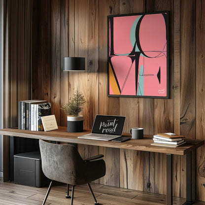 This bold and contemporary art print features the word “LOVE” rendered in a highly stylized, abstra… for office