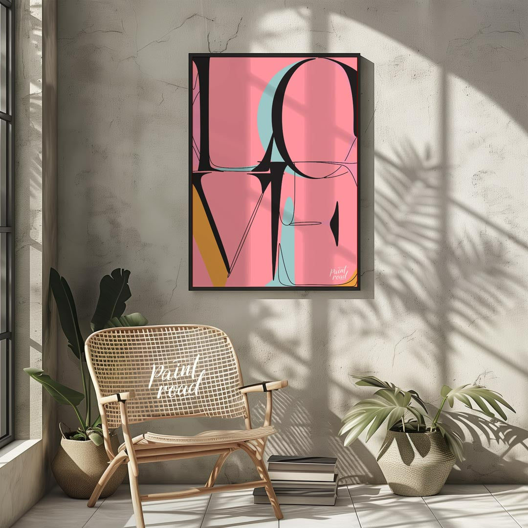This bold and contemporary art print features the word “LOVE” rendered in a highly stylized, abstra… for other