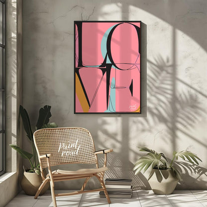 This bold and contemporary art print features the word “LOVE” rendered in a highly stylized, abstra… for other