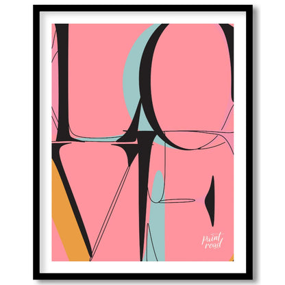 This bold and contemporary art print features the word “LOVE” rendered in a highly stylized, abstra… for space