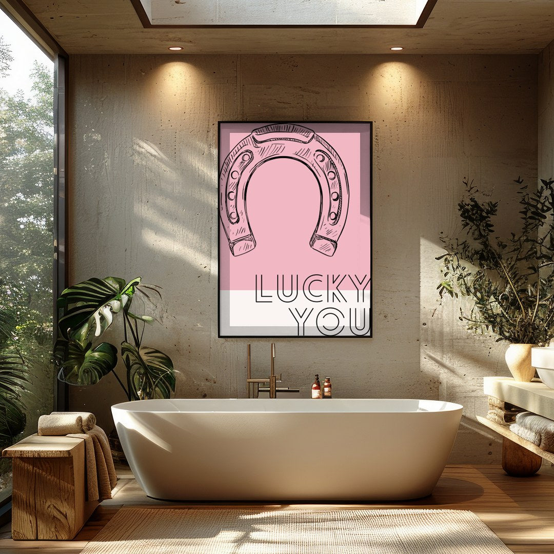 Elevate your space with this charming wall art featuring a delicately sketched horseshoe against a for Bathroom