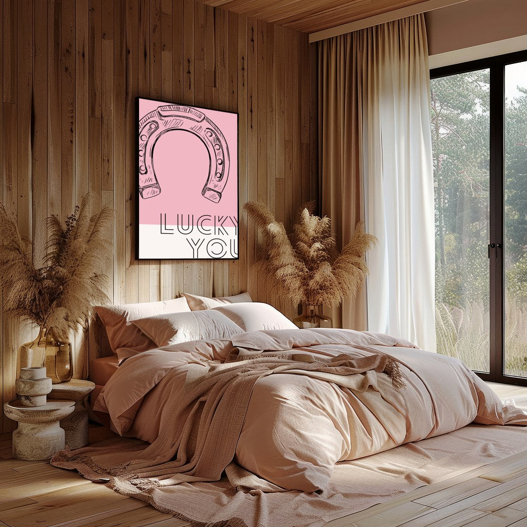 Elevate your space with this charming wall art featuring a delicately sketched horseshoe against a for Bedroom