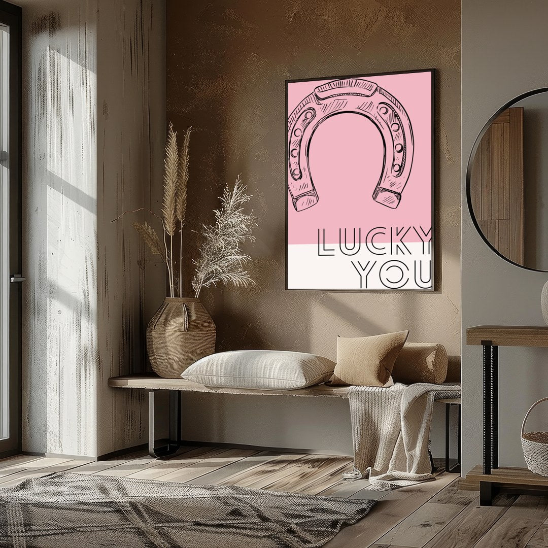 Elevate your space with this charming wall art featuring a delicately sketched horseshoe against a for interior