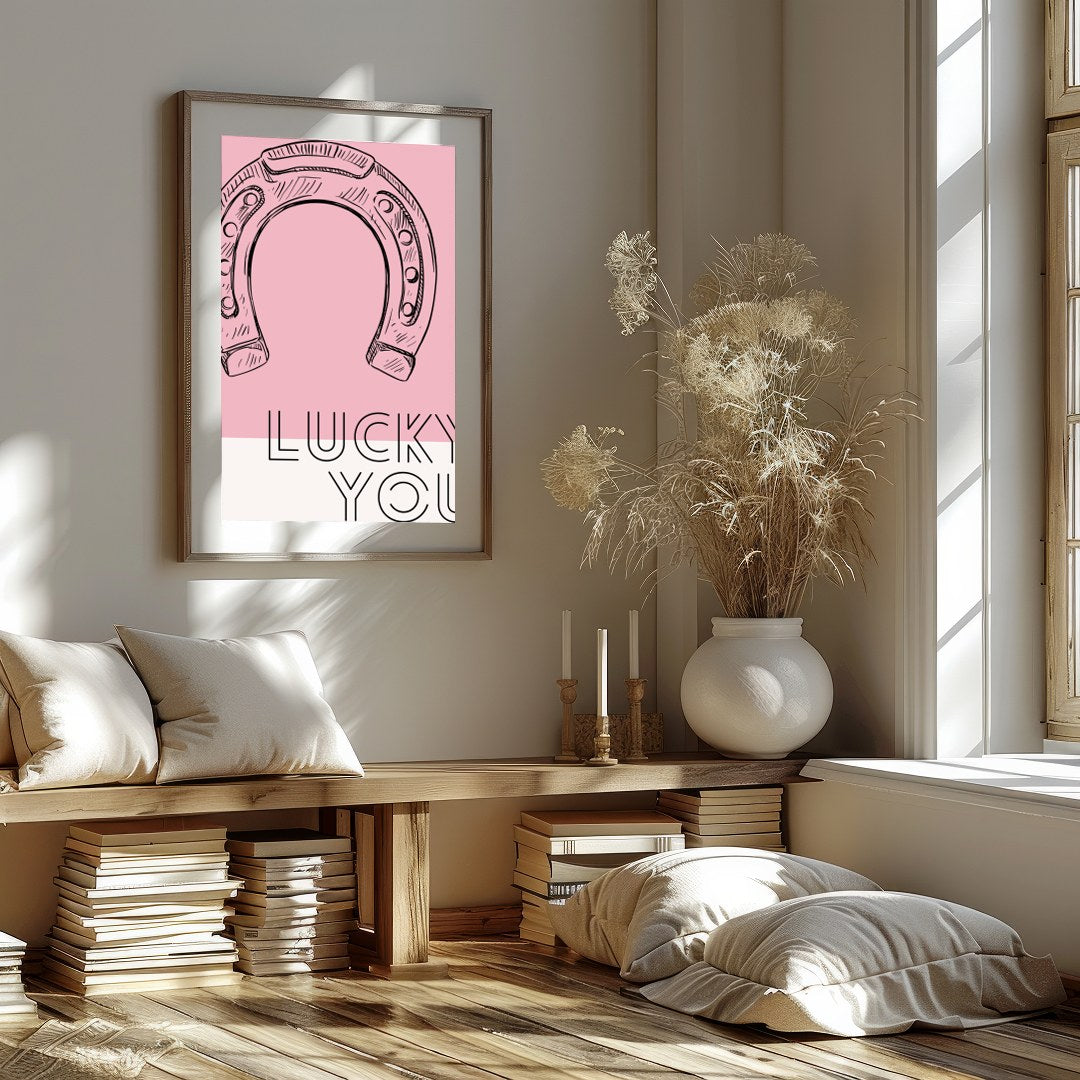 Elevate your space with this charming wall art featuring a delicately sketched horseshoe against a for sweet-home
