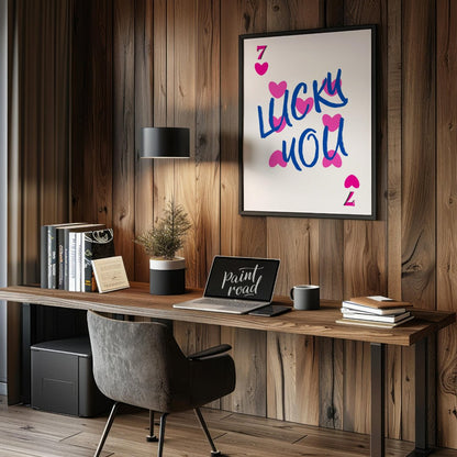 Lucky You Card Painting available online at Paintroad showing aesthetic. blue and brushstroke