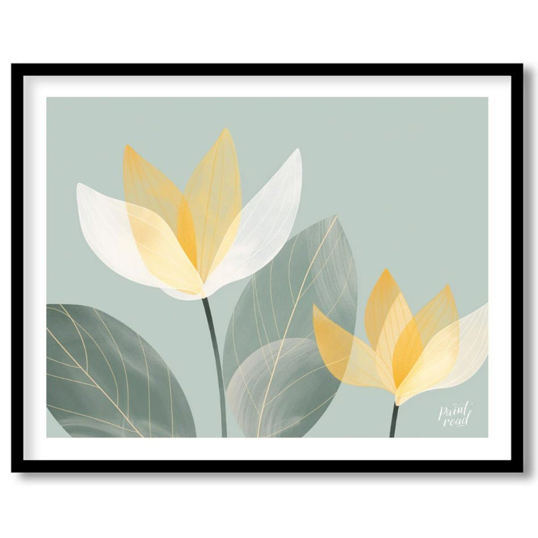 This serene digital illustration features stylized flowers with translucent petals in shades of whi… for lovely house