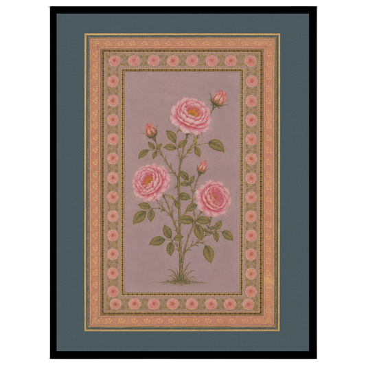 Experience the elegance of Indo-Mughal artistry with this exquisite botanical art depicting pink for space