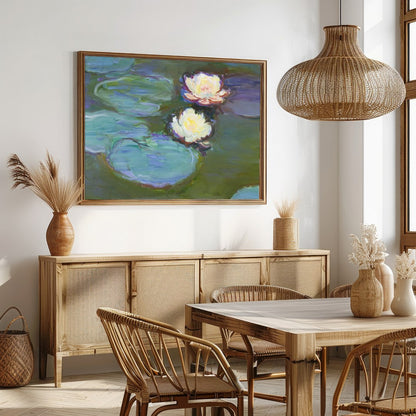 Experience the tranquil beauty of water lilies floating gracefully on serene waters. This stunning for Dining