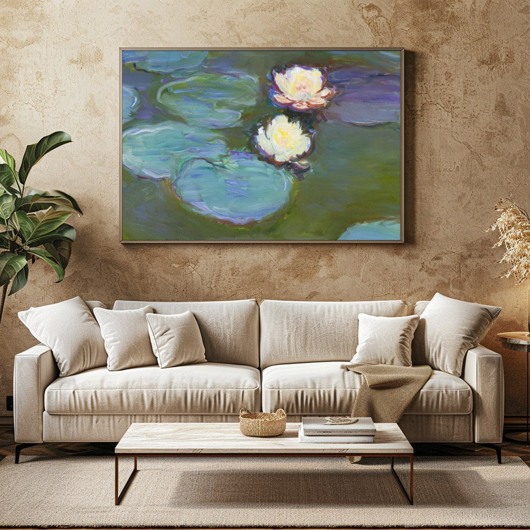 Experience the tranquil beauty of water lilies floating gracefully on serene waters. This stunning for Family Room