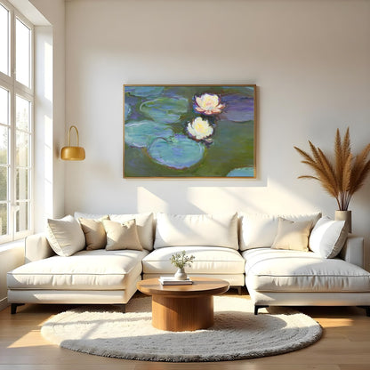 Experience the tranquil beauty of water lilies floating gracefully on serene waters. This stunning for Living Room