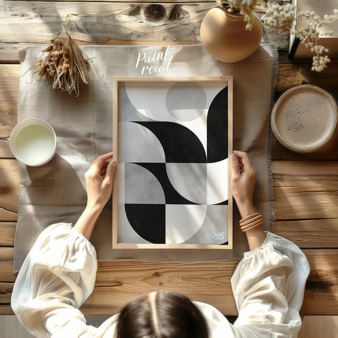 """Lunar Grid"" presents a striking geometric pattern in black, white, and gray tones, reminiscent … for other
