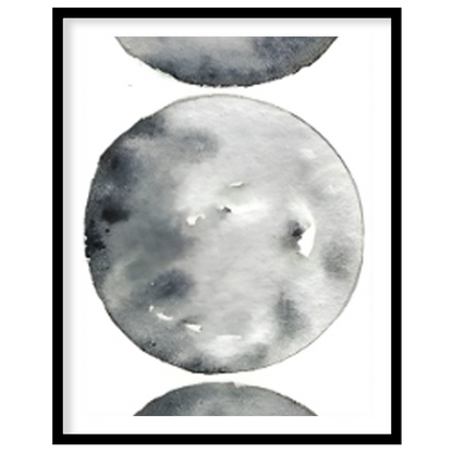 """Lunar Phases"" presents a delicate watercolor rendering of the moon's cycle, depicted in a verti… for place