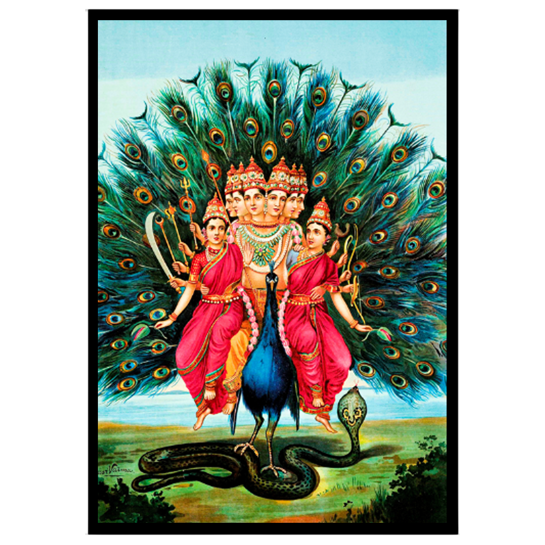 Evoke a sense of spiritual grace with this captivating depiction of Lord Murugan. Surrounded by for room