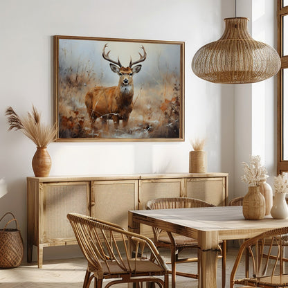 Capture the serene beauty of nature with this exquisite artwork featuring a majestic deer standing for Dining