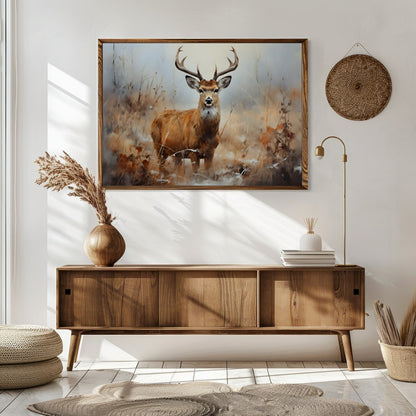 Capture the serene beauty of nature with this exquisite artwork featuring a majestic deer standing for Sitting Area