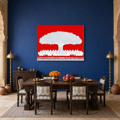 Immerse yourself in the vibrant elegance of this Pichwai art depicting the sacred Tree of Life. for Dining