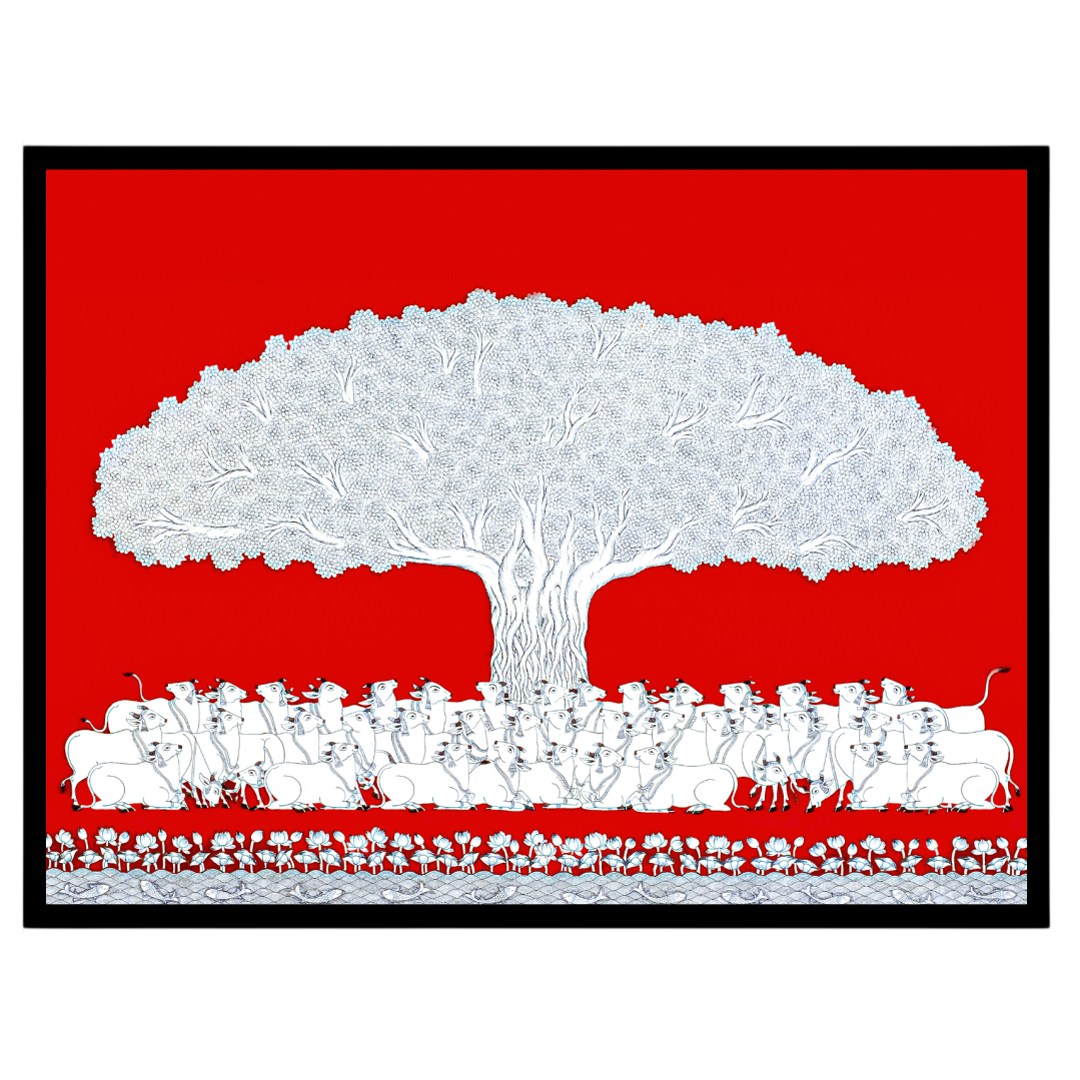 Immerse yourself in the vibrant elegance of this Pichwai art depicting the sacred Tree of Life. for room