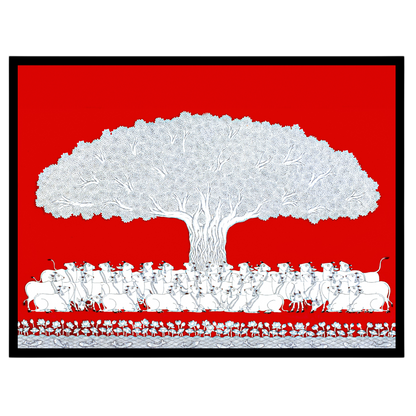 Immerse yourself in the vibrant elegance of this Pichwai art depicting the sacred Tree of Life. for room
