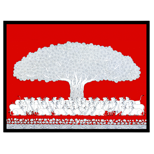 Immerse yourself in the vibrant elegance of this Pichwai art depicting the sacred Tree of Life. for room