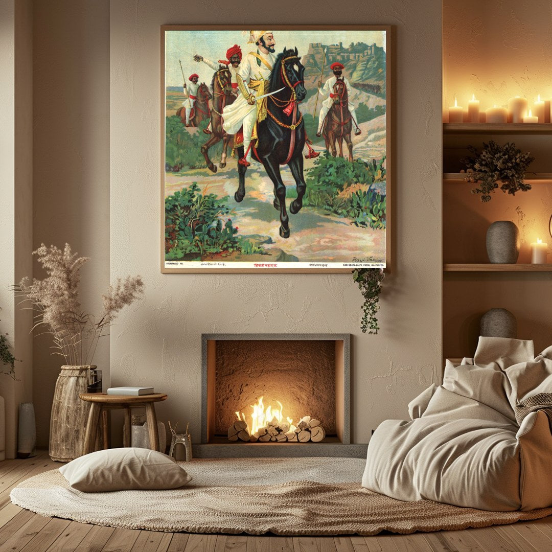 This captivating artwork depicts a noble cavalry leader poised with regal authority. The vibrant for Hall