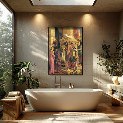 Immerse yourself in the grandeur of a historical court scene, expertly depicting intricate details for Bathroom