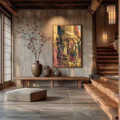 Immerse yourself in the grandeur of a historical court scene, expertly depicting intricate details for Hall