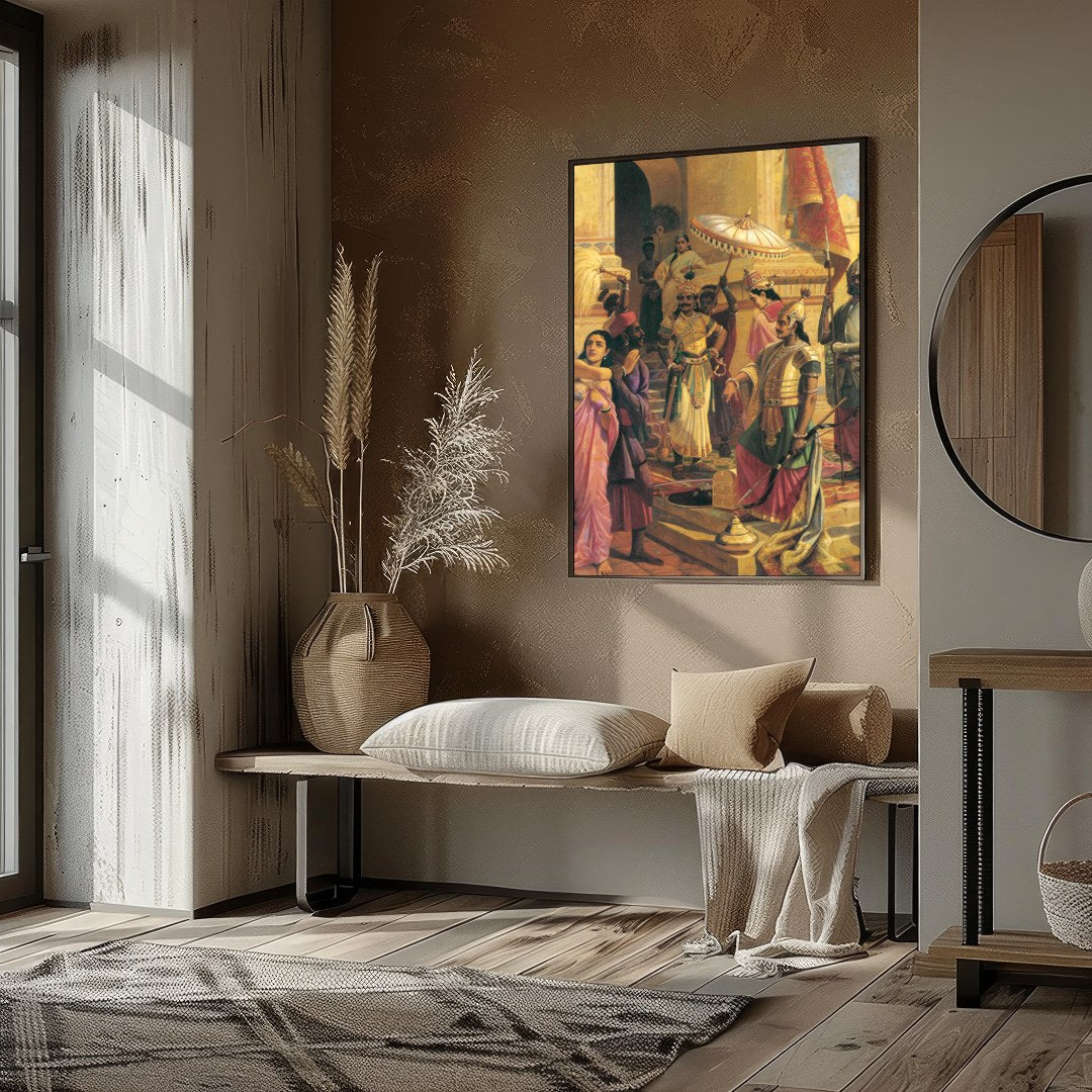 Immerse yourself in the grandeur of a historical court scene, expertly depicting intricate details for home