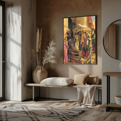 Immerse yourself in the grandeur of a historical court scene, expertly depicting intricate details for home