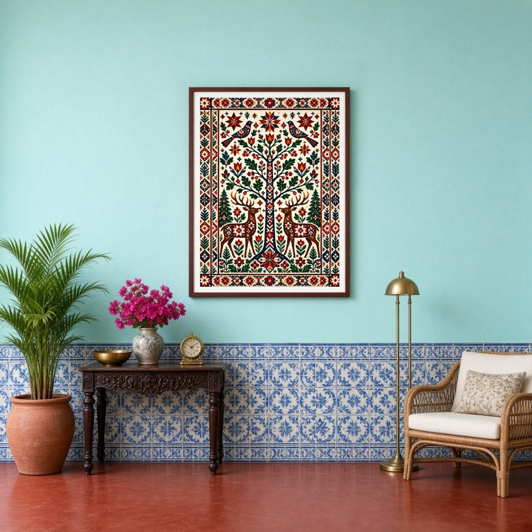 Immerse yourself in the vibrant allure of this fine art print, which depicts majestic deer and for Entrance