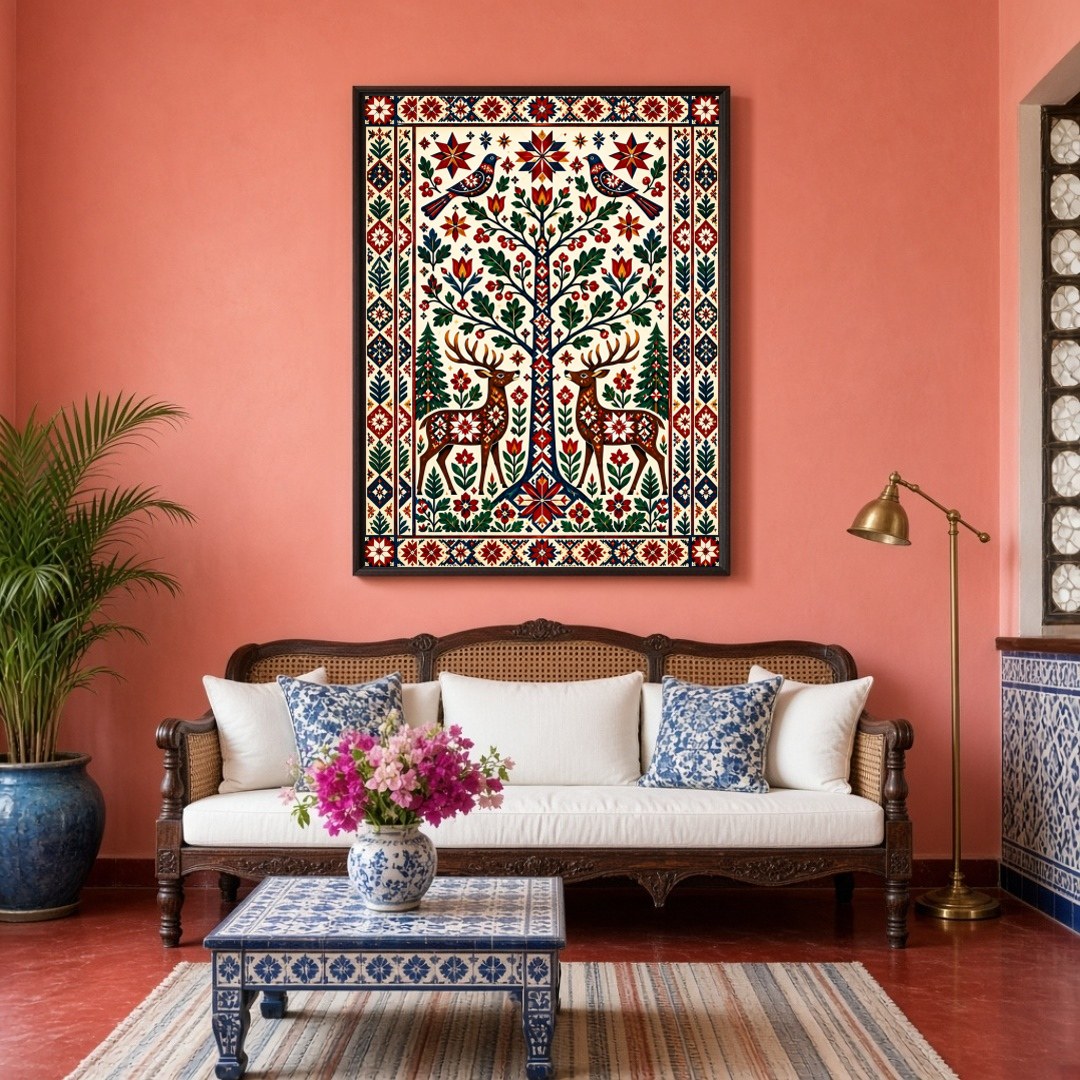 Immerse yourself in the vibrant allure of this fine art print, which depicts majestic deer and for Living Room