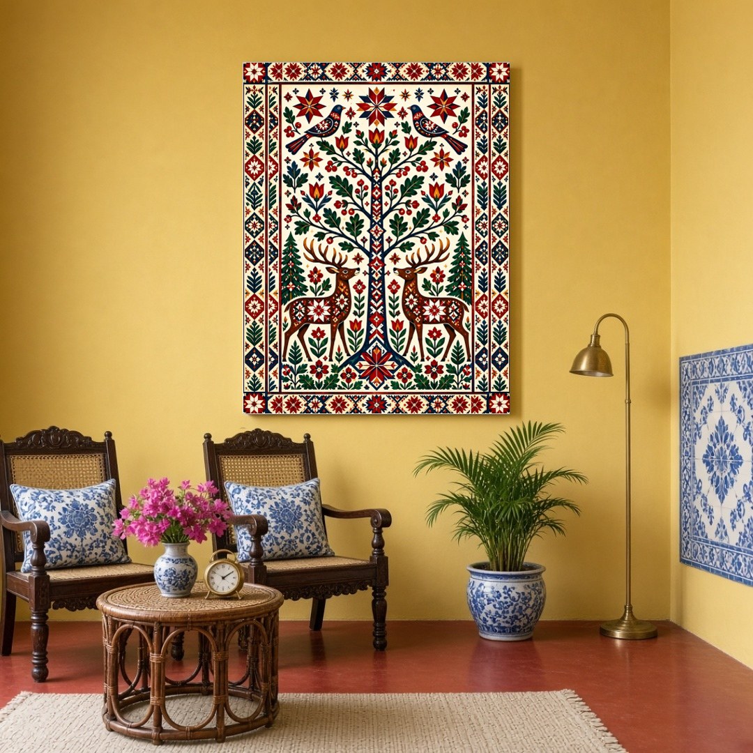 Immerse yourself in the vibrant allure of this fine art print, which depicts majestic deer and for Sitting Area