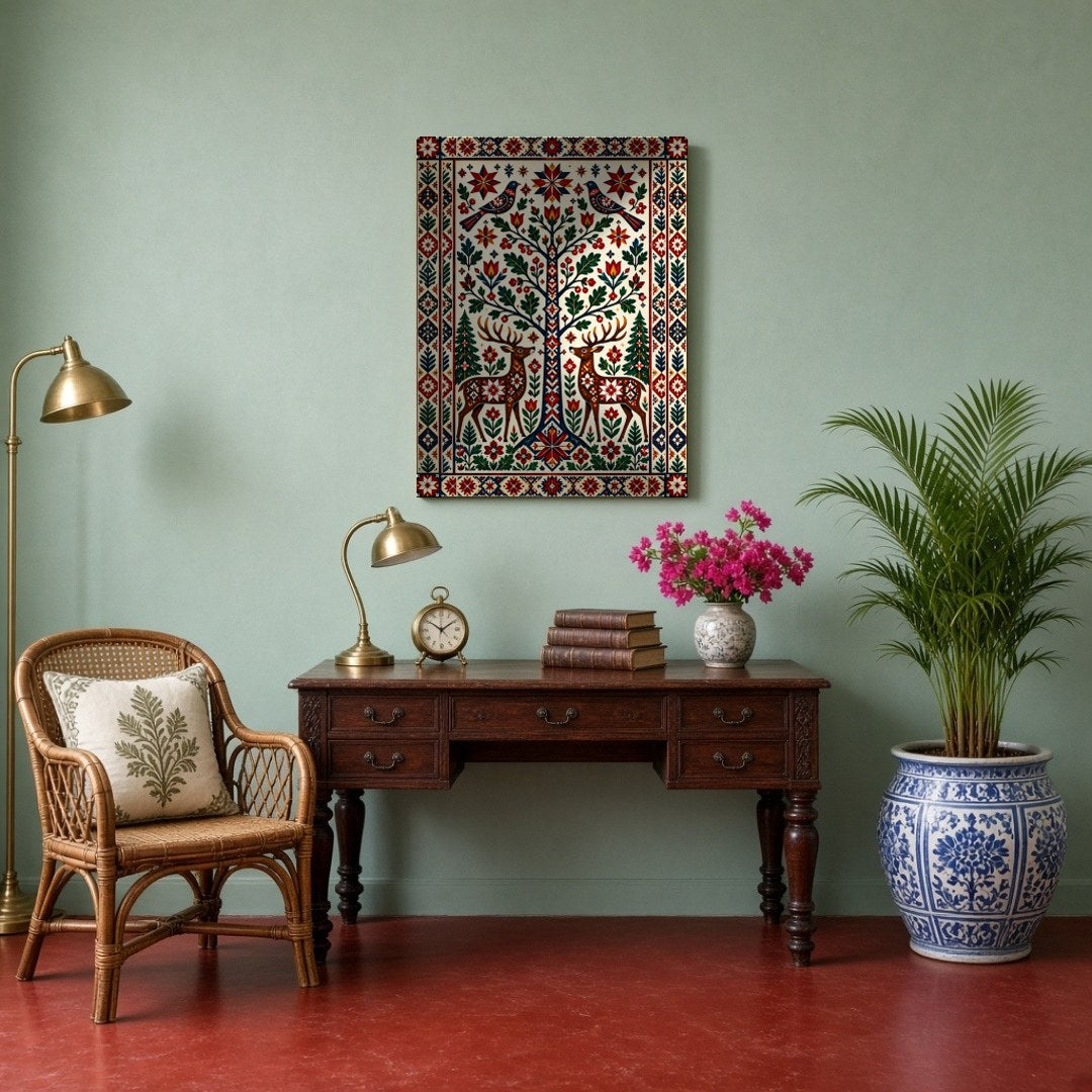 Immerse yourself in the vibrant allure of this fine art print, which depicts majestic deer and for Study