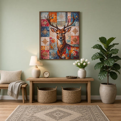 Enchant your space with this captivating art print featuring a noble deer adorned with a rich for Entrance