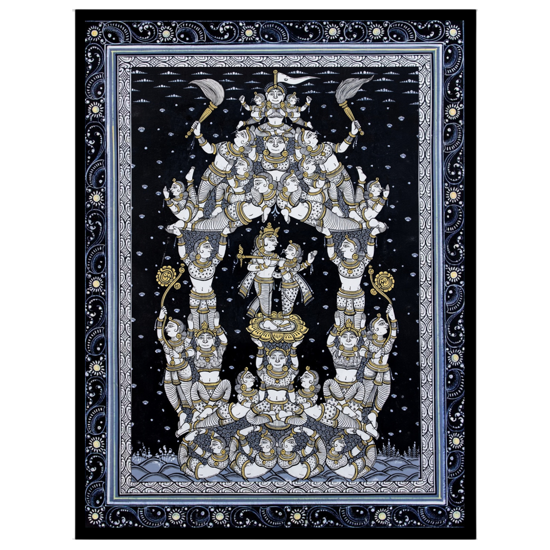 Experience the intricate beauty of this Pattachitra artwork, featuring a majestic assembly of for bedroom