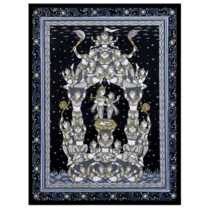 Experience the intricate beauty of this Pattachitra artwork, featuring a majestic assembly of for bedroom
