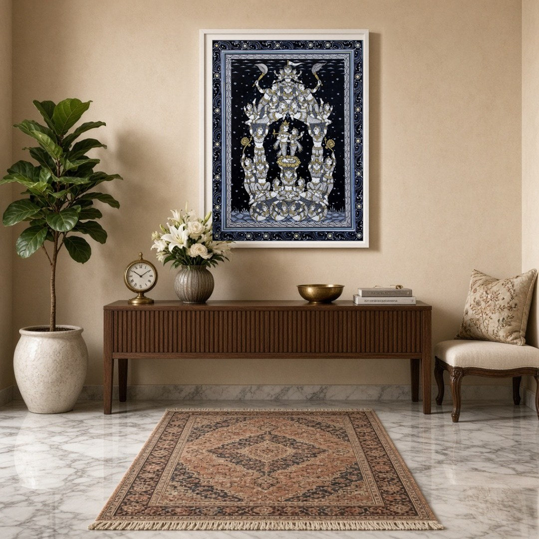 Experience the intricate beauty of this Pattachitra artwork, featuring a majestic assembly of for Entrance