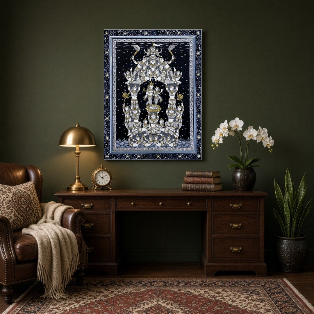 Experience the intricate beauty of this Pattachitra artwork, featuring a majestic assembly of for Study