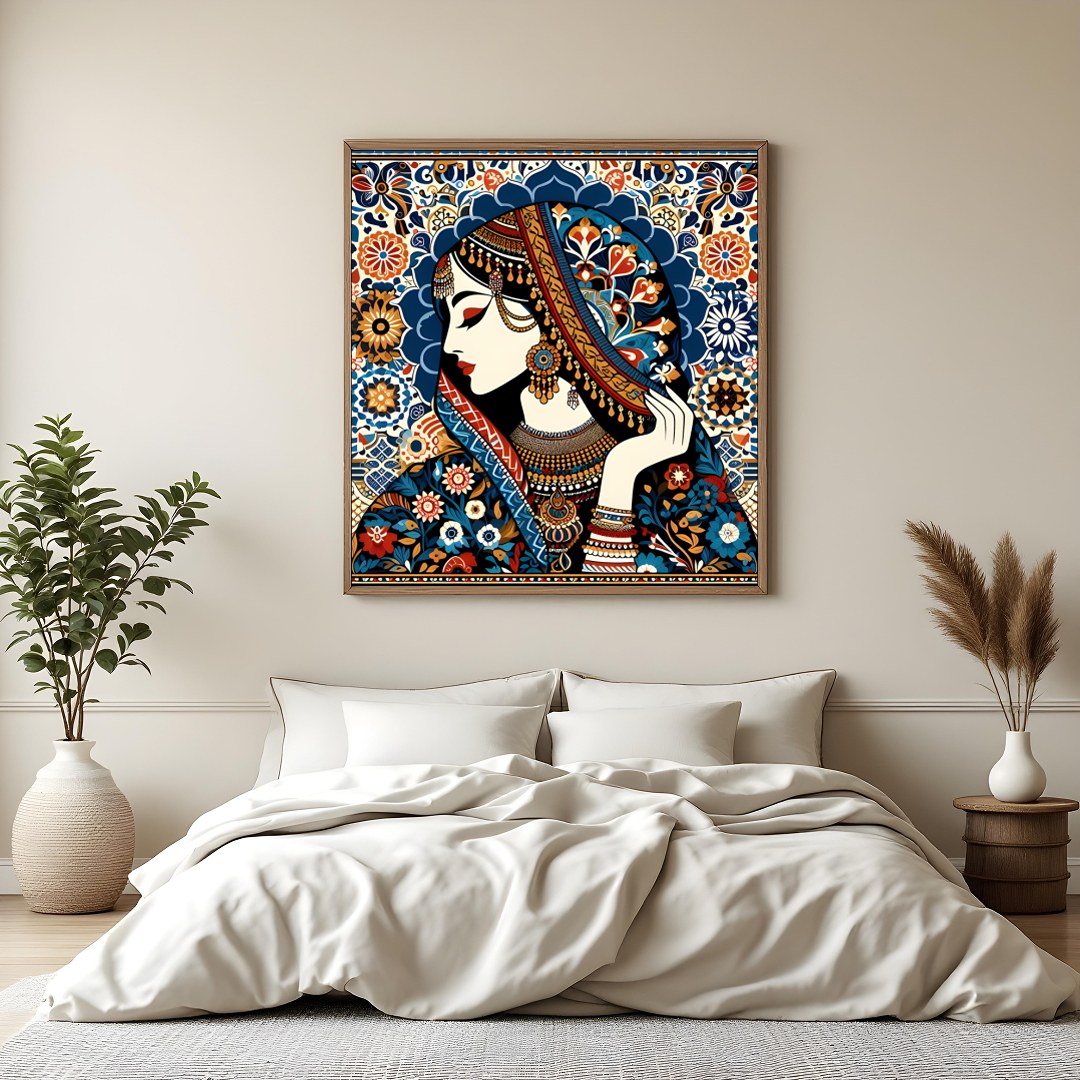 Immerse yourself in the enchanting allure of this intricate artwork showcasing a regal woman for Bedroom