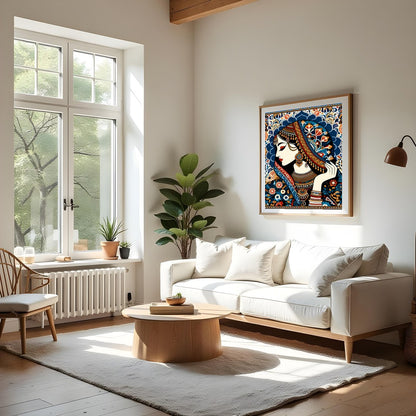 Immerse yourself in the enchanting allure of this intricate artwork showcasing a regal woman for Living Room