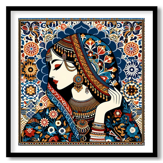 Immerse yourself in the enchanting allure of this intricate artwork showcasing a regal woman for retreat