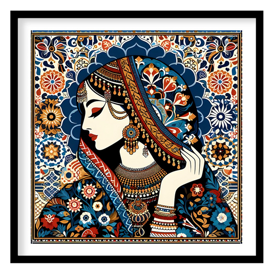 Immerse yourself in the enchanting allure of this intricate artwork showcasing a regal woman for retreat