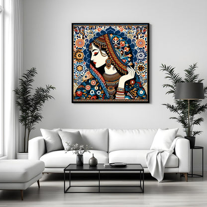 Immerse yourself in the enchanting allure of this intricate artwork showcasing a regal woman for Sitting Area
