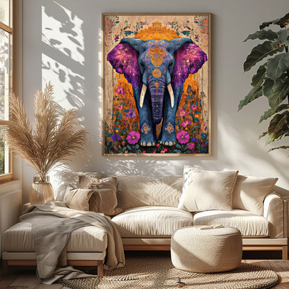 Step into a world of wonder with this captivating artwork featuring a majestic elephant set against for Bedroom