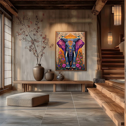 Step into a world of wonder with this captivating artwork featuring a majestic elephant set against for Entrance