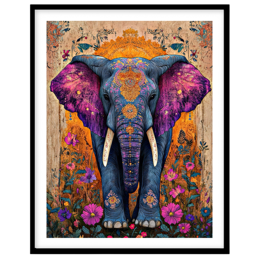 Step into a world of wonder with this captivating artwork featuring a majestic elephant set against for studio